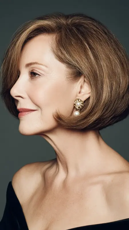 Sleek Chin-Length Bob with Deep Side Part - Hairstyles for women over 70 with thinning hair