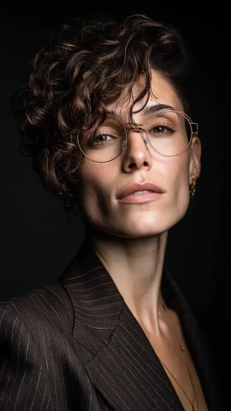 Sleek Curly Taper with Side Part - short curly hair with glasses
