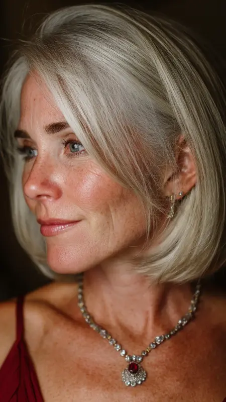 Sleek Lob with Deep Side Part - bob hair styles for women over 50