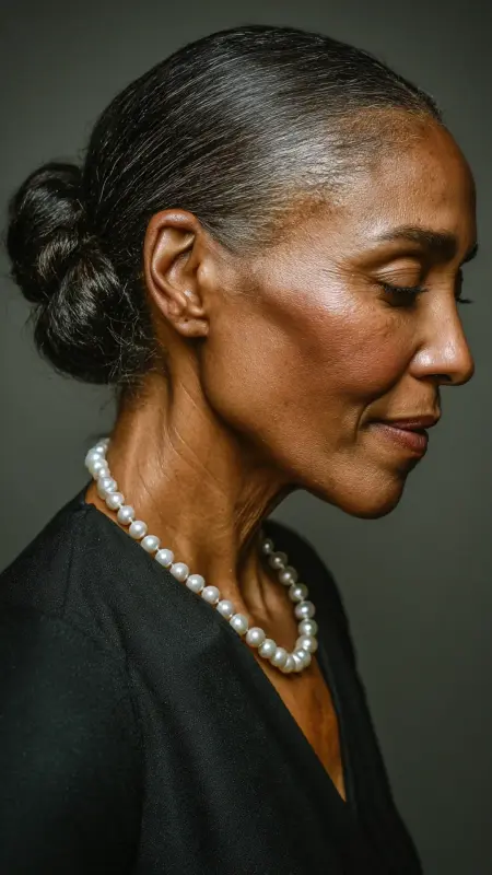 Sleek Low Bun with Side Part - Hairstyles For Black Women Over 50