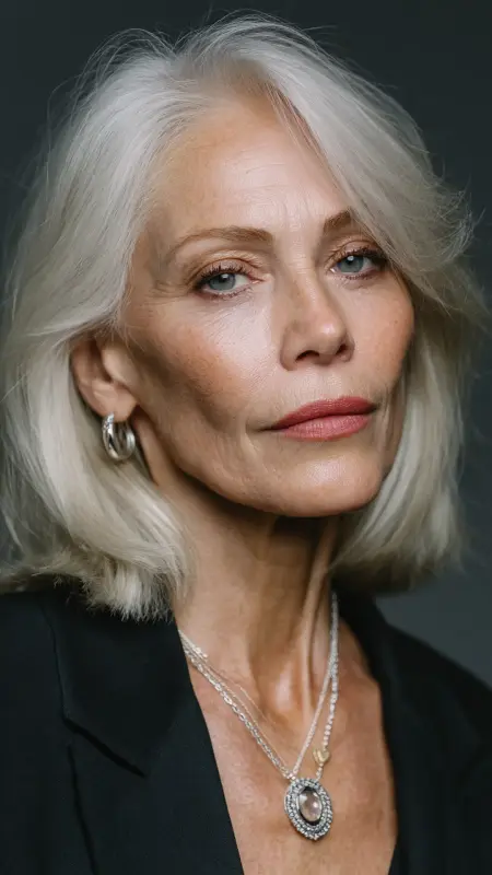 Sleek Low-Maintenance Lob - Shoulder Length Haircuts For Older Women