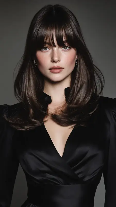 Sleek Luxe Blowout with Blunt Curtain Bangs - Blowout with curtain bangs