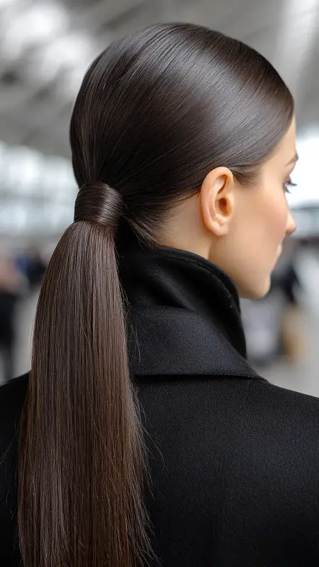 Sleek Middle-Part Ponytail - Cute Airport Hairstyles