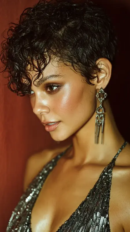 Sleek Permed Pixie with Wet Finish - Permed pixie hairstyles