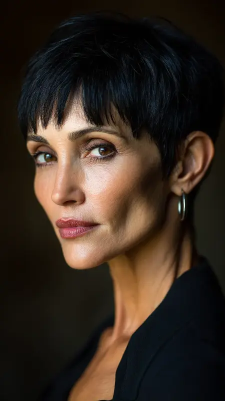 Sleek Pixie with Micro Fringe - Short pixie hairstyles for older women