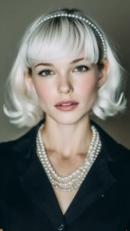 Sleek Retro Bob with Pearl Accessories - Retro bob hairstyles