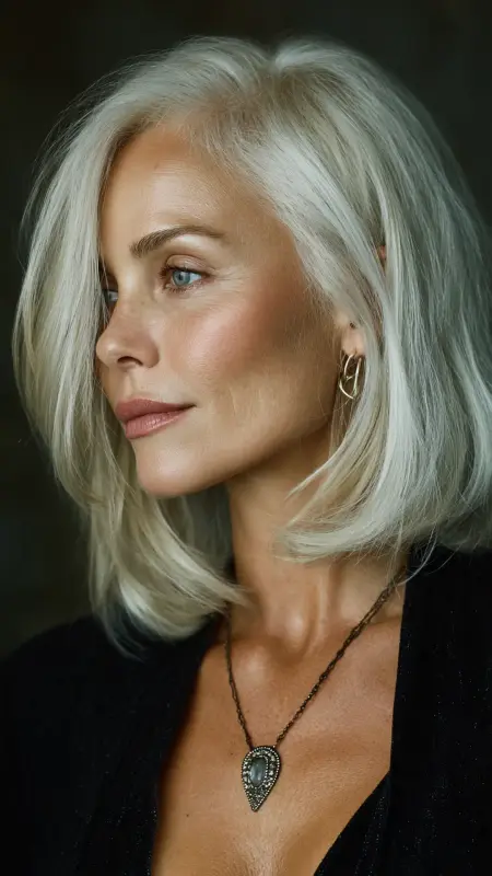 Sleek Shoulder-Length Cut with Deep Side Part - Medium length haircuts for women over 50