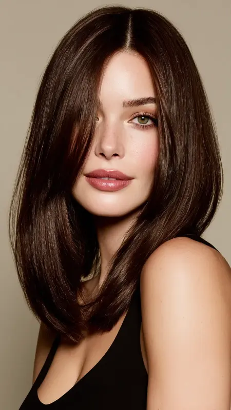 Sleek Shoulder-Length Cut with Middle Part - Shoulder length haircut for round faces
