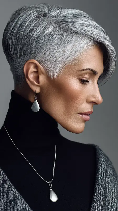Sleek Silver Crop - Short white hair for older women