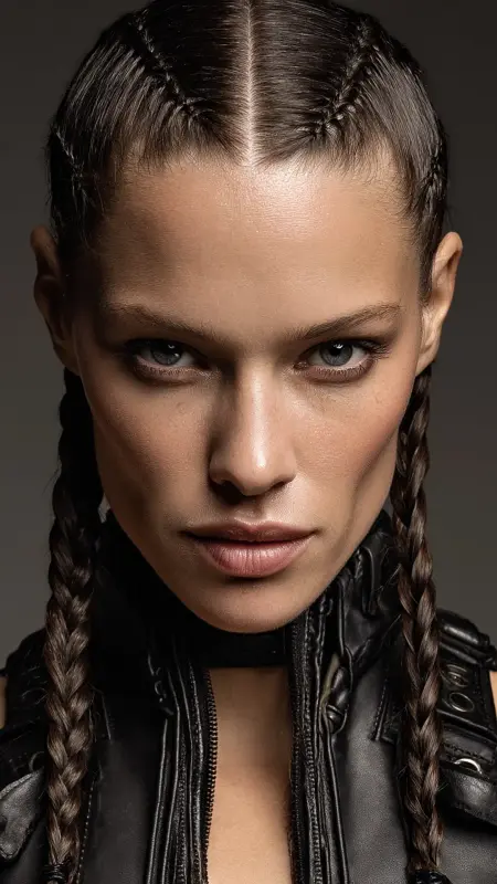 Sleek Straight Hair with Center Rope Braid - Straight Hairstyles