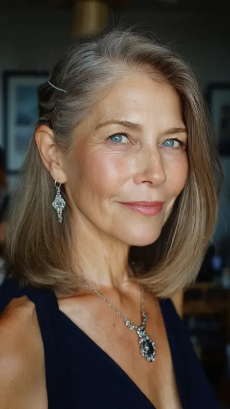 Sleek Straight Lob with Side Part - Shoulder Length Hairstyles For Women Over 60