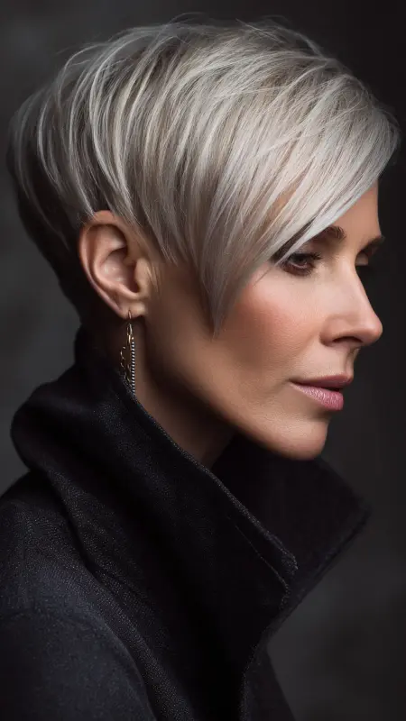 Sleek Undercut Pixie with Side Part - Undercut pixie haircut for older women