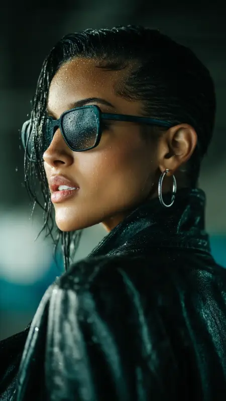 Slicked-Back Wet Look - Airport Hairstyles for Short Hair