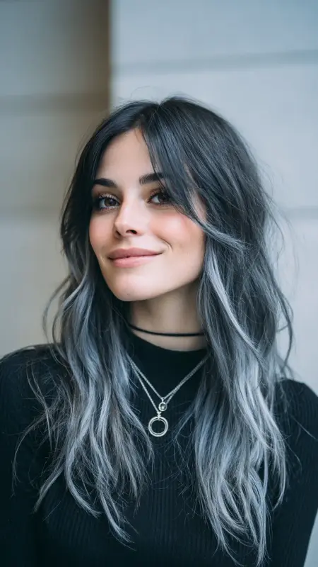 Soft Black Hair with Pearlized Ends - Hair color for college students