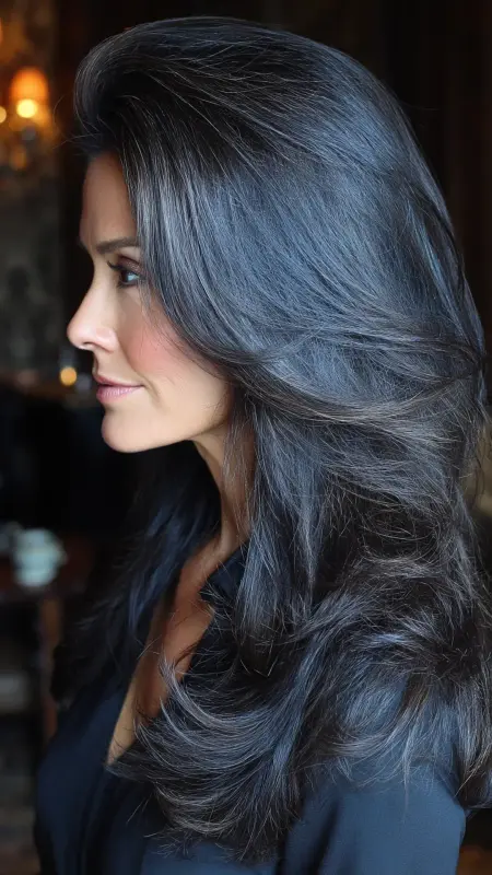Soft Black with Blue Undertones - Hair color ideas for women over 50
