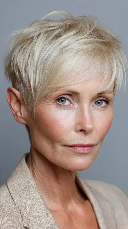 Soft Cropped Pixie with Long Top Layers - Short Layered Hairstyles For Older Women