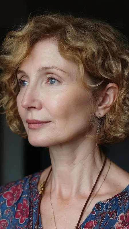 Soft Curled Bob - gray hair styles for women over 50