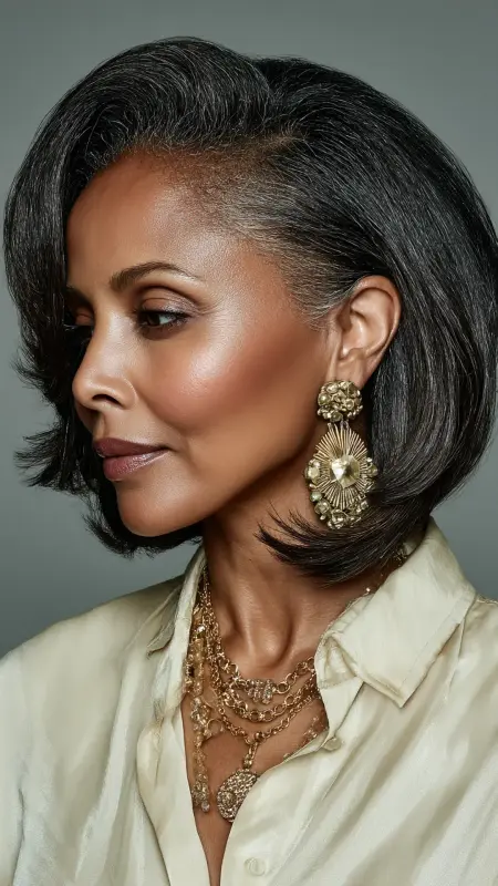 Soft Layered Bob with Side Part - Hairstyles For Black Women Over 50