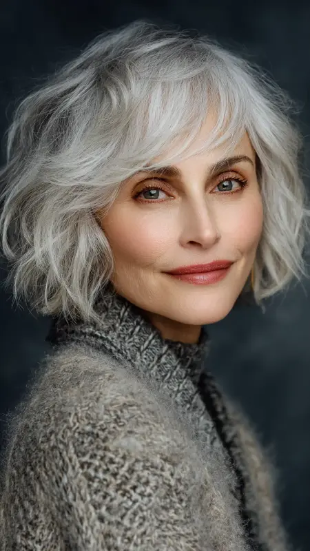 Soft Layered Bob with Side-Swept Bangs - Shoulder Length Haircuts For Women Over 60