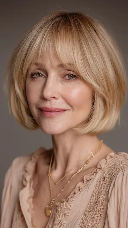 Soft Layered Bob with Wispy Bangs - Haircuts For Women Over 50 With Fine Hair