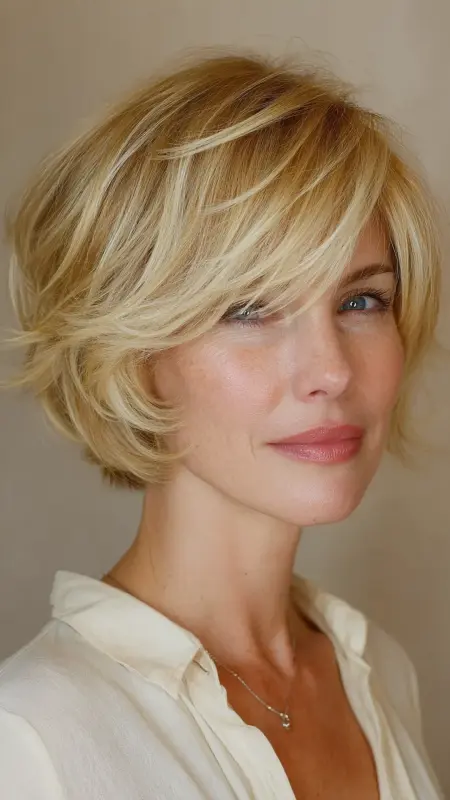 Soft Layered Bob with Wispy Bangs - Haircuts for women over 50 with bangs
