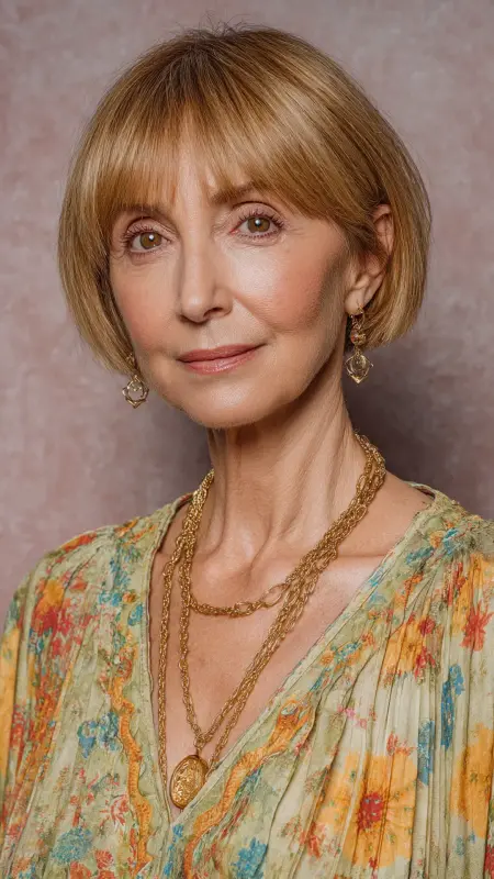 Soft Layered Bob with Wispy Bangs - hairstyles for women over 70 with bangs