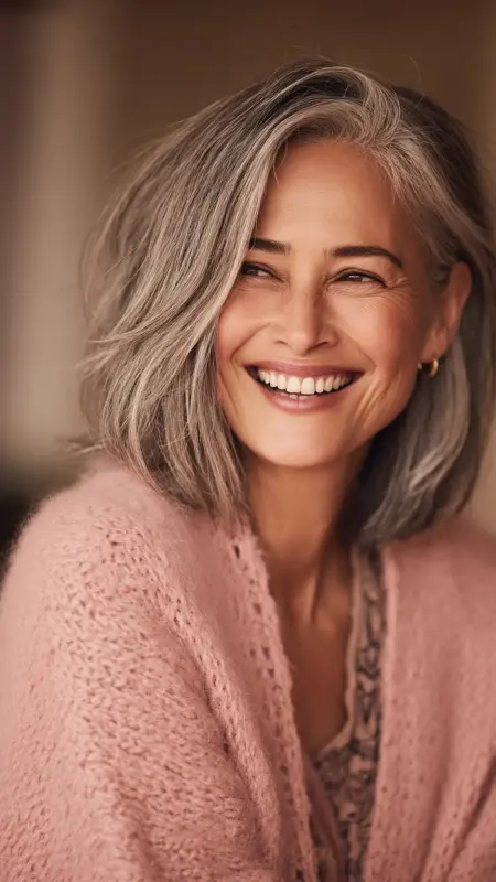 Soft Layered Cut with Flipped Ends - Medium length hair with layers over 60 older women