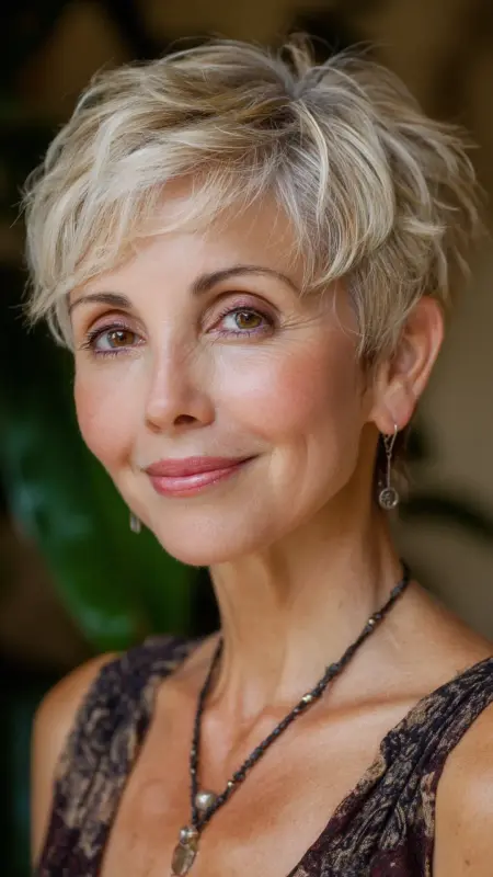 Soft Layered Pixie with Highlights - pixie haircuts for women over 60
