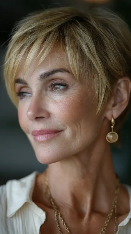 Soft Layered Pixie with Side-Swept Bangs - Hairstyles For Women Over 50 With Thinning Hair