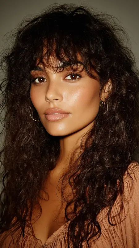 Soft Perm Waves with Curtain Bangs - long curtain bangs round face