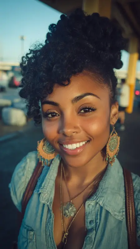 Soft Pineapple Updo - Airport Hairstyles for Curly Hair