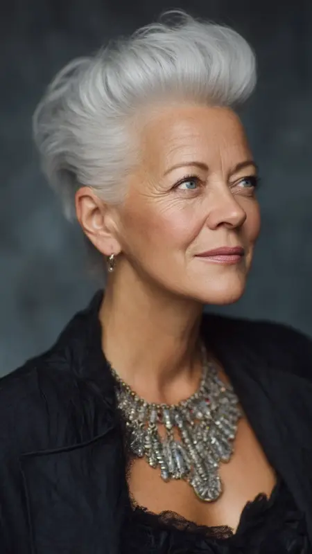 Soft Pompadour - Short white hair for older women