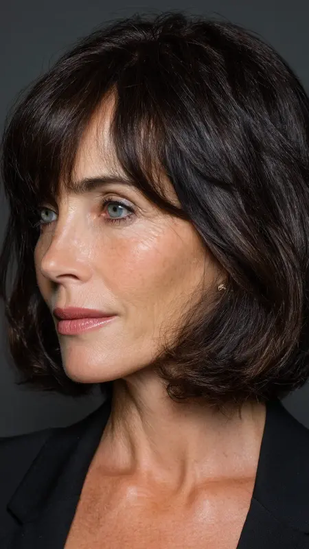 Soft Shoulder-Length Bob with Side Bangs - Shoulder Length Haircuts For Older Women