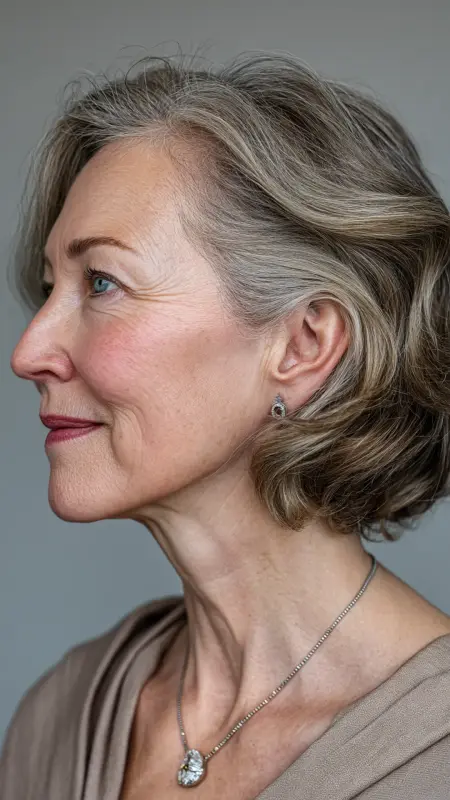 Soft Side-Parted Bob - Short hairstyles for women over 60 with wavy hair