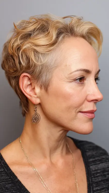 Soft Undercut Pixie with Feathered Back - Undercut pixie haircut for older women