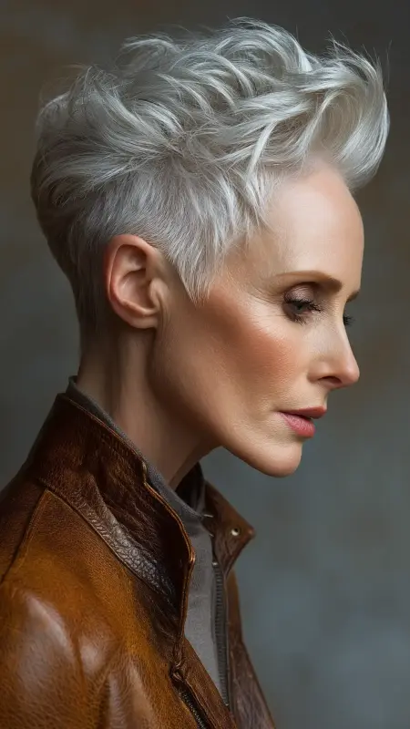 Soft Undercut with Volume - Short white hair for older women