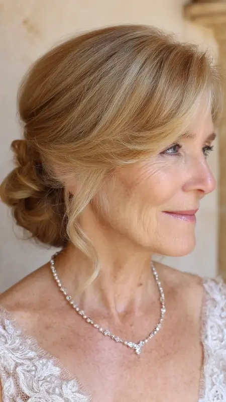 Soft Updo with Side Bangs - hairstyles for women over 70 with bangs