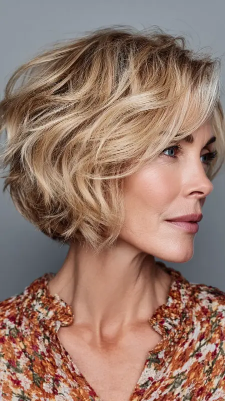 Soft Wave Bob with Curtain Bangs - Haircuts for women over 50 with bangs