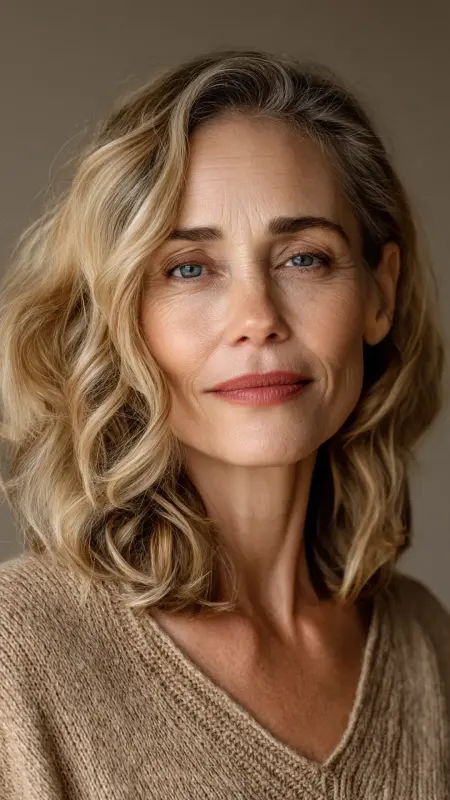 Soft Waves with Face-Framing Layers - Medium length haircuts for women over 50