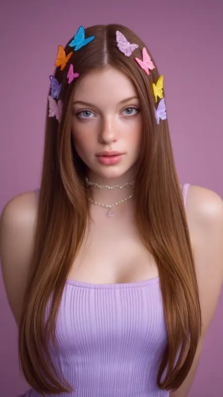 Straight Hair with Butterfly Clips - Y2k haircuts