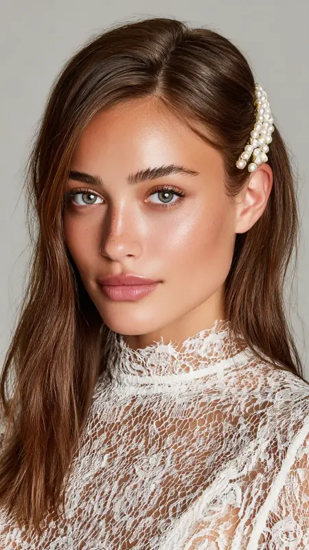 Straight Hair with Pearl Barrettes - Straight Hairstyles