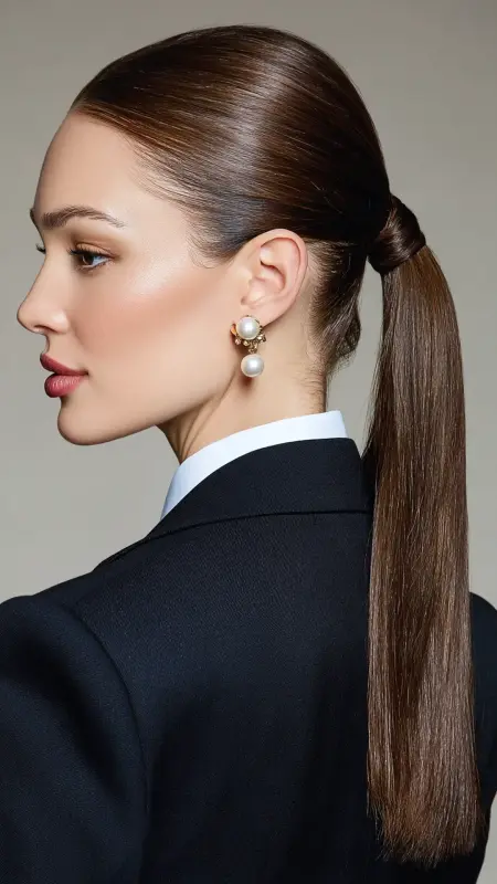 Straight Hair with Sleek Low Ponytail - Straight Hairstyles