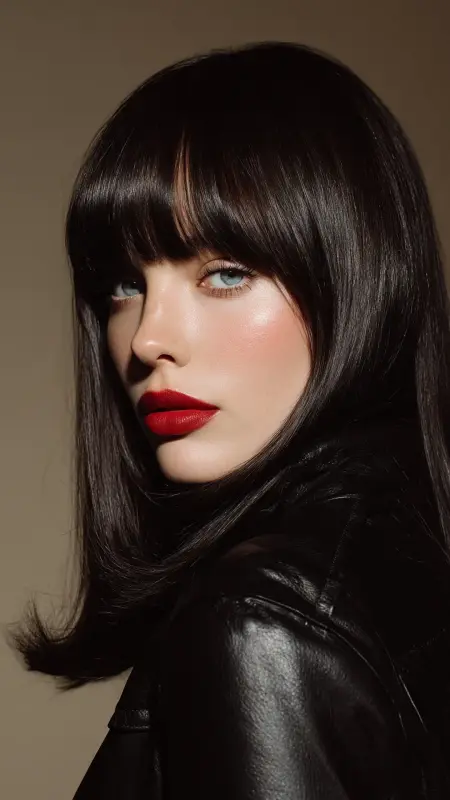 Straight Layers with Bold Curtain Bangs - long curtain bangs round face