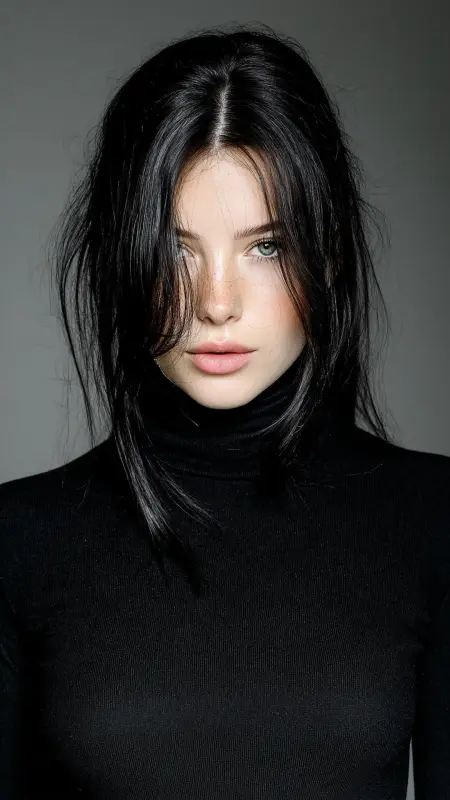 Straight and Center-Parted Curtain Bangs - long curtain bangs round face