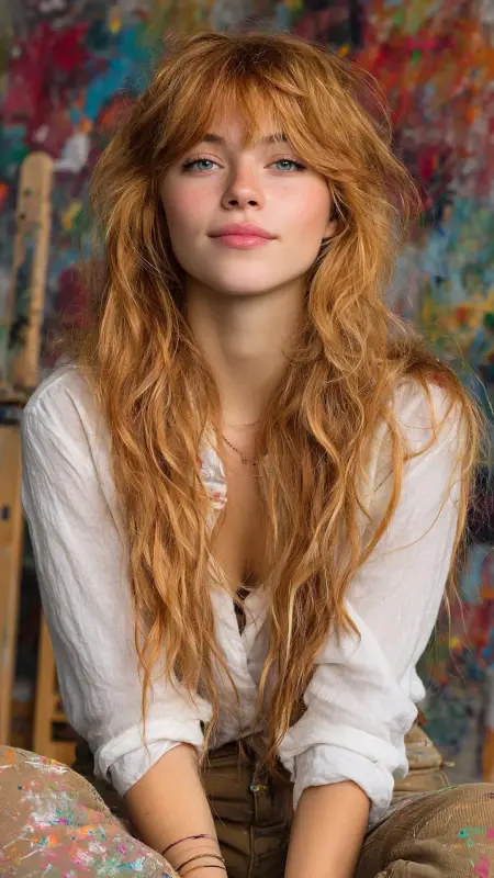 Strawberry Blonde Shag with Micro Bangs - Hair color for college students