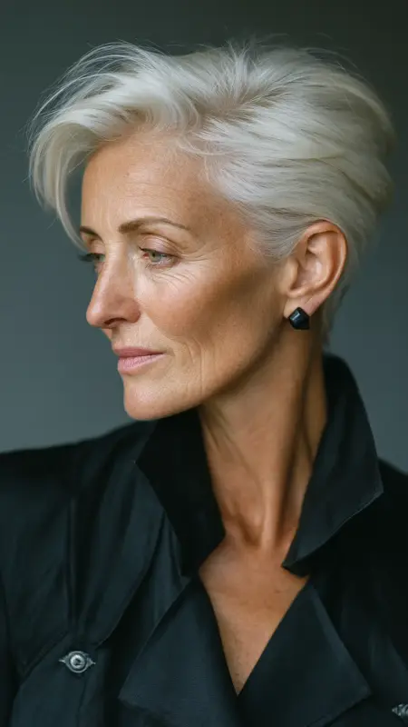 Swept-Back French Crop - Hairstyles for women over 70 with thinning hair