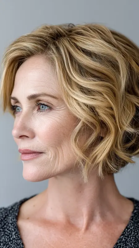 Tapered Bob with Waves - Short hairstyles for women over 60 with wavy hair