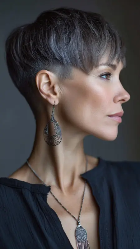 Tapered Undercut Pixie - Undercut pixie haircut for older women