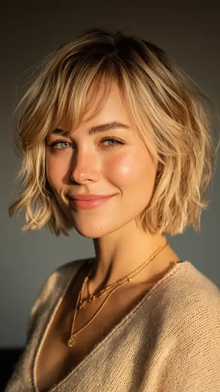 Textured Bob with Curtain Bangs - Youthful haircuts