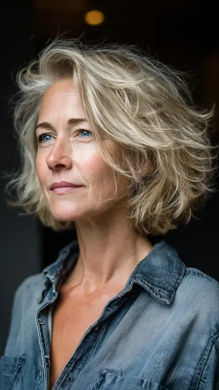 Textured Bob with Undone Layers - Medium Length Bob Haircuts For Women Over 50